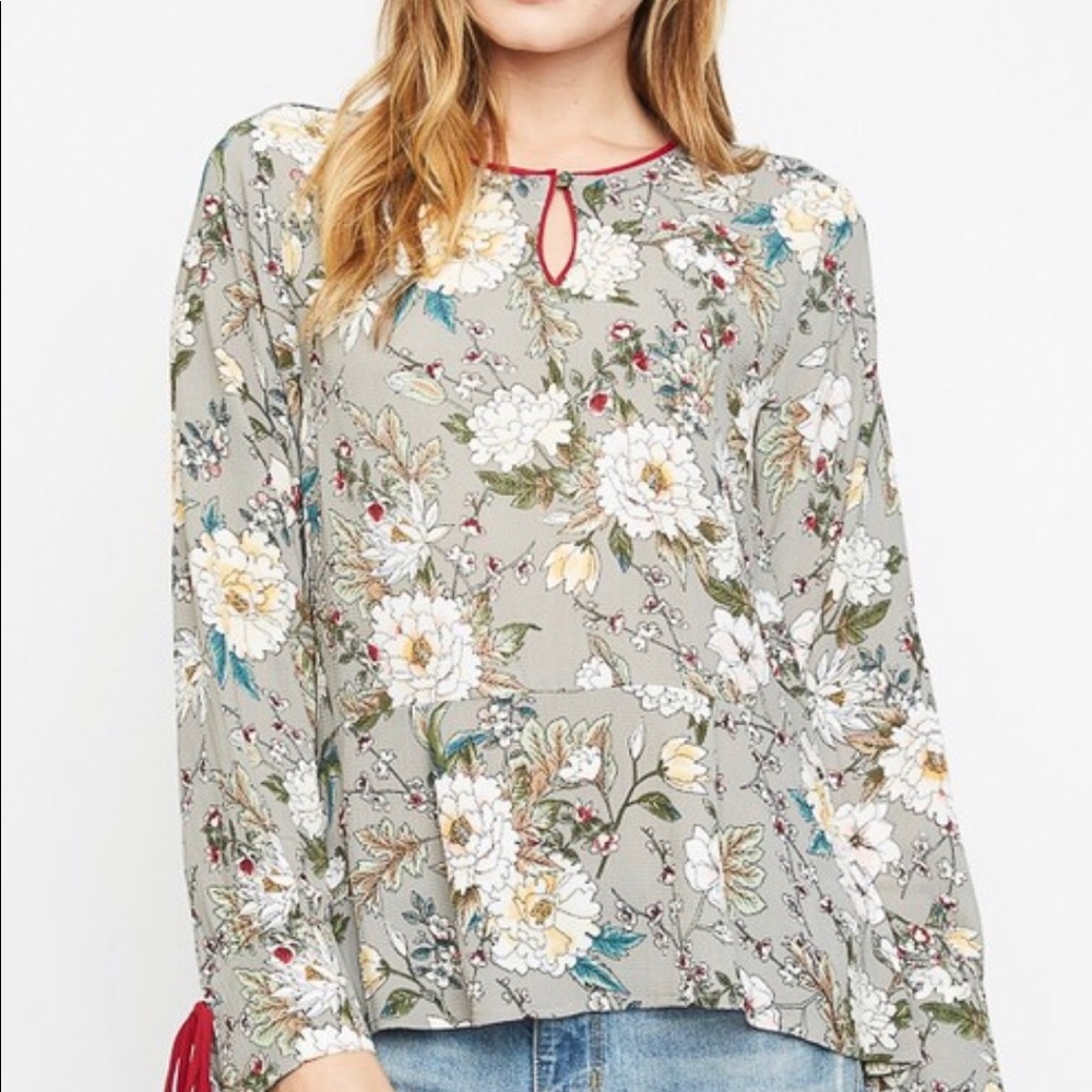 Floral Top with Sleeve Tie